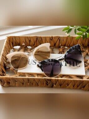 Stylish Women’s Cat-Eye Sunglasses - Blue Tortoise & Beige